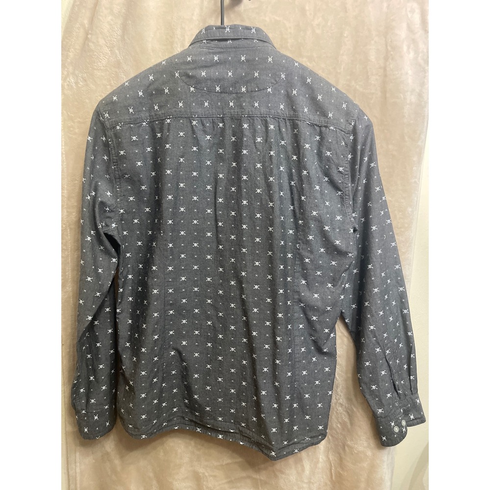 Carbon Mens XXL Slim Fit Button Down Shirt Gray Skull Crossbones Long Sleeve - Picture 3 of 5